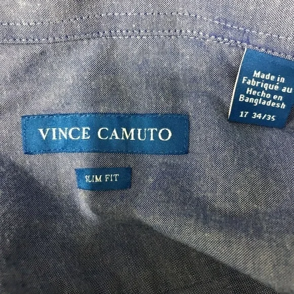 Vince Camuto Shirt Slim Fit Chambray Button Front Long Sleeves - Picture 7 of 8